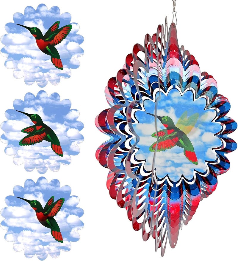 Eiryhope Hummingbird Animated Wind Spinner - 12In 3D Kinetic Hanging Sculpture, Creates Flying Hummingbird Animation Effect | Outdoor Garden Yard Decor, Unique Gift for Mom/Dad/Women/Men & Christmas - Image 4